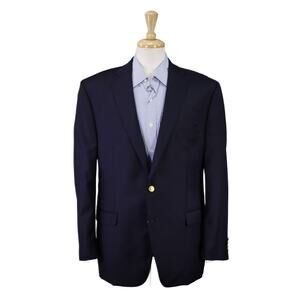 Lauren Ralph Lauren Mens Navy Blue Blazer Gold Button Jacket Wool 44R